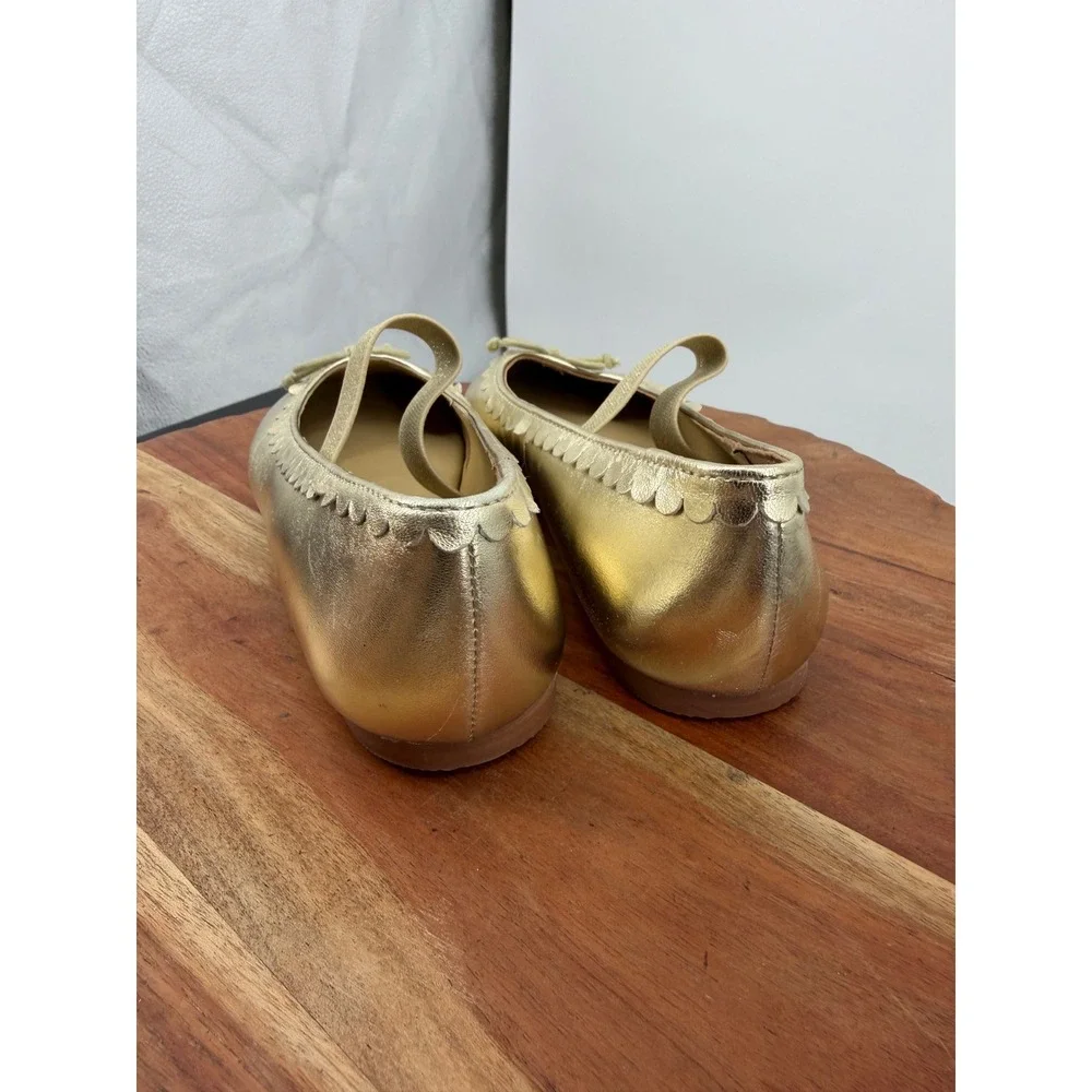 Mini Boden Scalloped Ballet Flats girls 2 33 Gold Metallic Leather Bow Strap